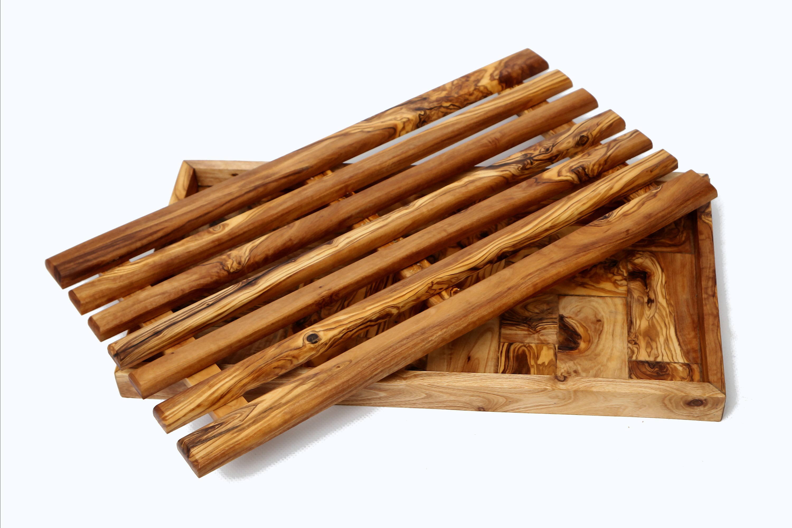 Olive wood Handcrafted Bread Cutting Board With Removable Slotted Cutting Grill And Base Serving Tray Crumb Catcher | Various Sizes