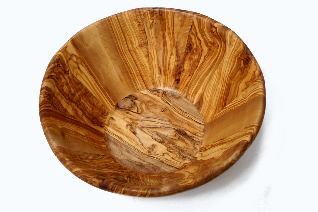 Handmade Olive Wood Large Salad Bowl | Deep Hand-Turned Wooden Fruit & Serving Bowl | Stunning Natural Grain | 35–45 cm