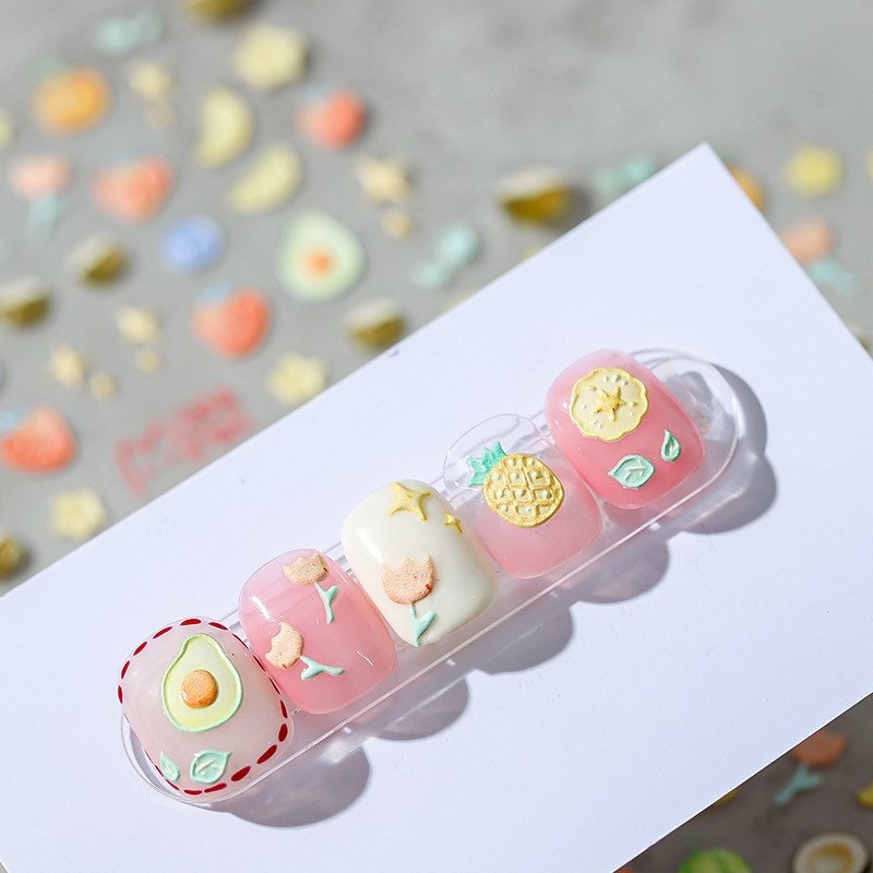 LuLuFun Studio Avocado Pineapple Embossed Fruit Nail Art Deco Stickers
