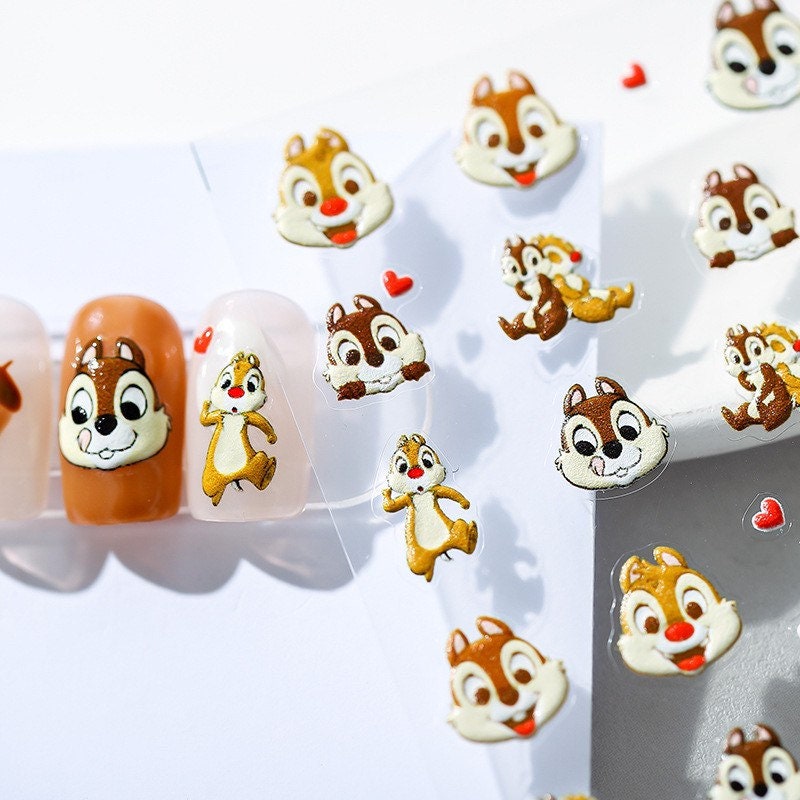 LuLuFun Studio Squirrel Embossed Nail Deco Stickers - 3D Nail Art Decals