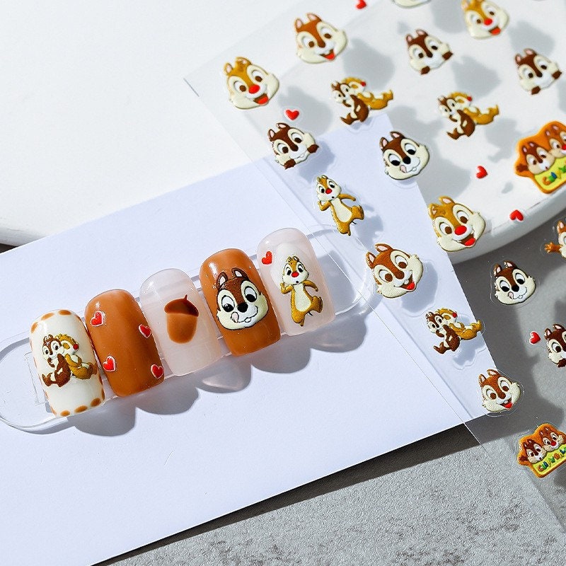 LuLuFun Studio Squirrel Embossed Nail Deco Stickers - 3D Nail Art Decals