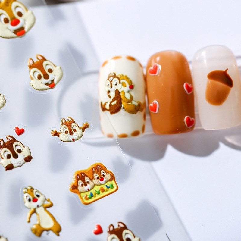 LuLuFun Studio Squirrel Embossed Nail Deco Stickers - 3D Nail Art Decals