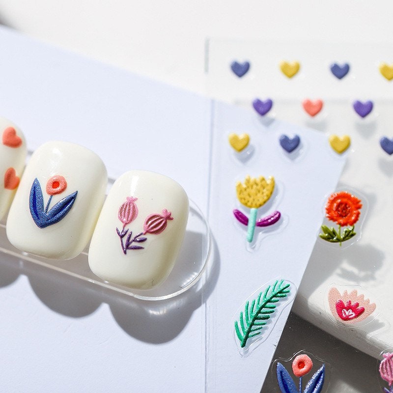 Tulip Flower Embossed Nail Art Stickers by LuLuFun Studio - 1 Sheet