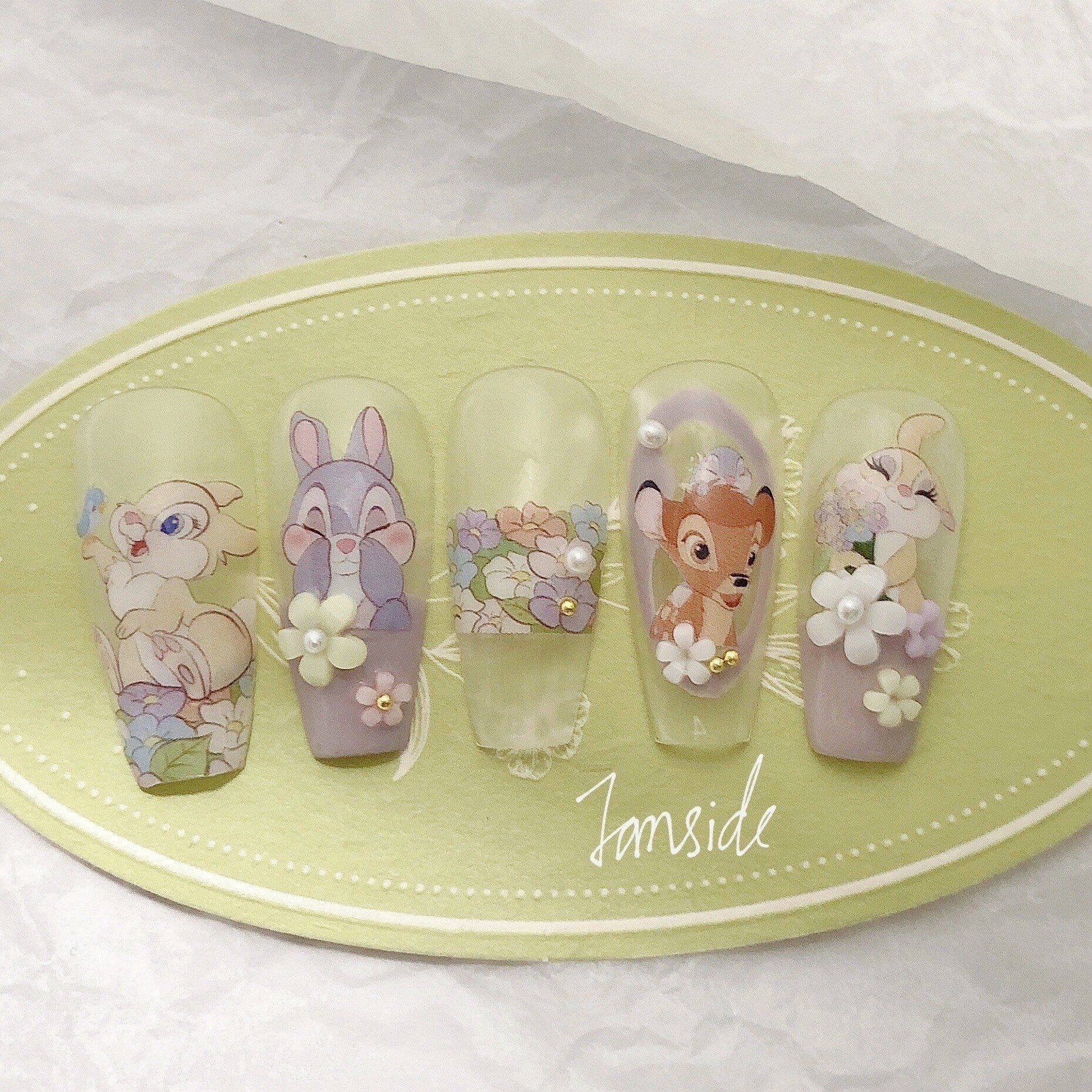 Flower Bunny Embossed Nail Deco Stickers | LuLuFun Studio Floral Art