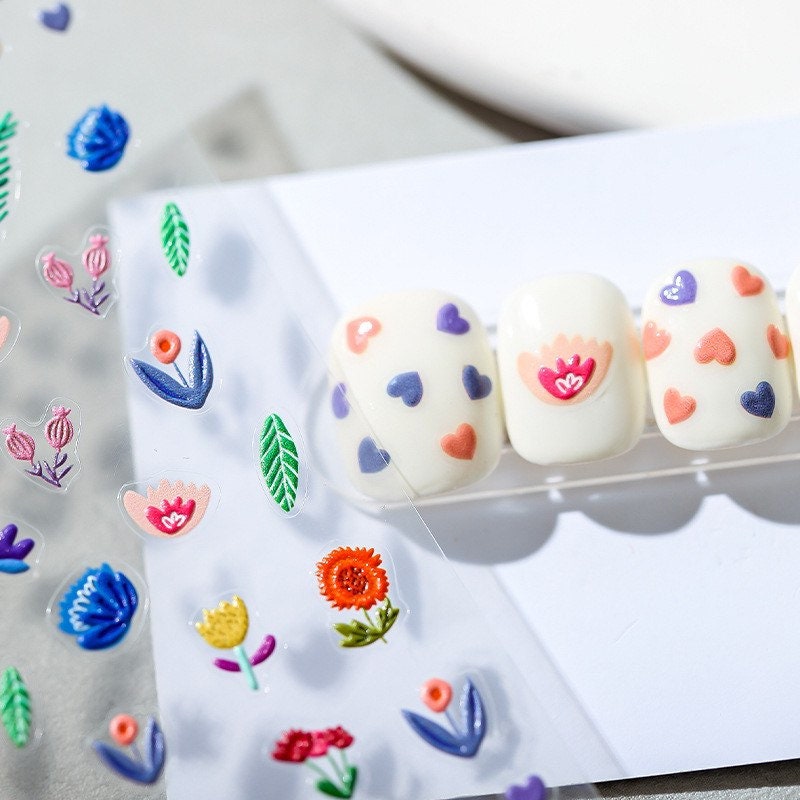 Tulip Flower Embossed Nail Art Stickers by LuLuFun Studio - 1 Sheet
