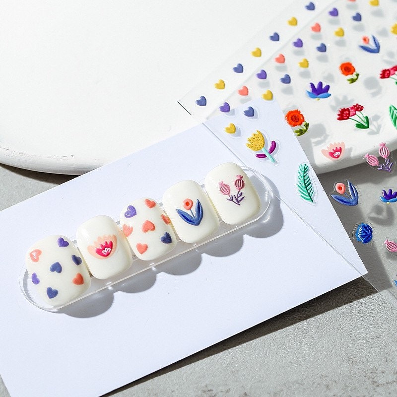 Tulip Flower Embossed Nail Art Stickers by LuLuFun Studio - 1 Sheet
