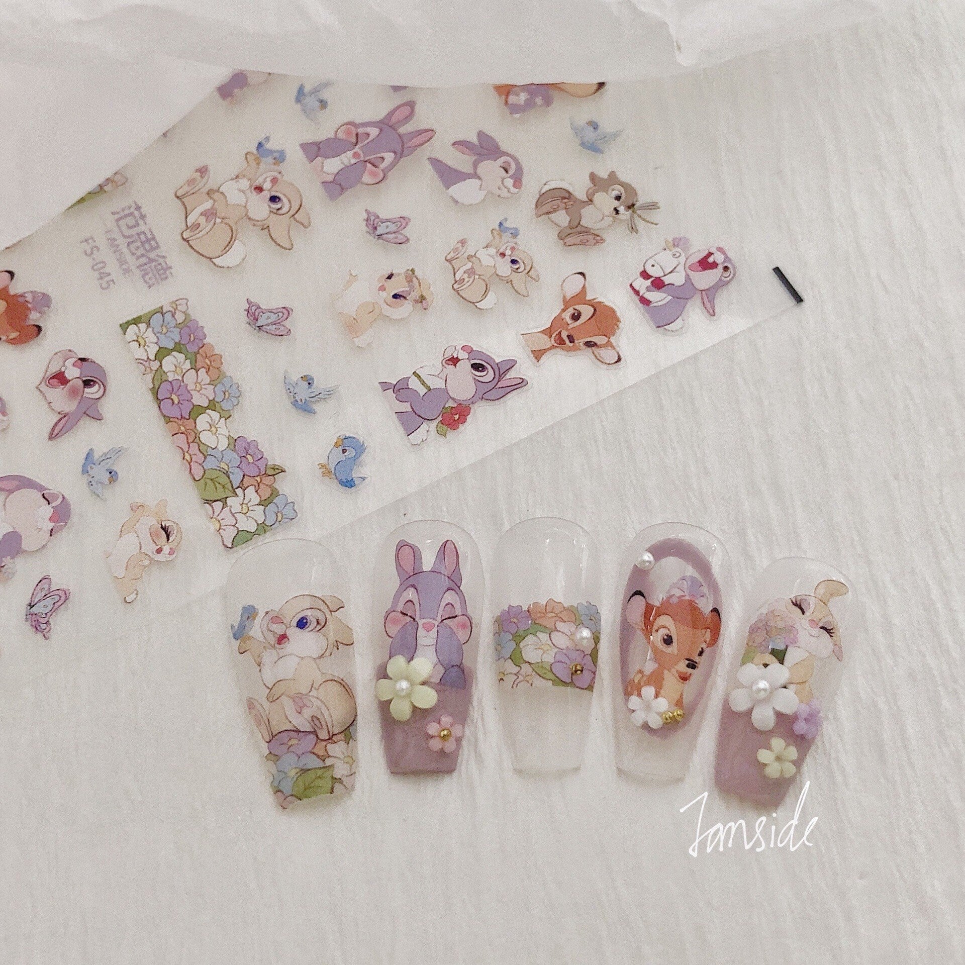 Flower Bunny Embossed Nail Deco Stickers | LuLuFun Studio Floral Art