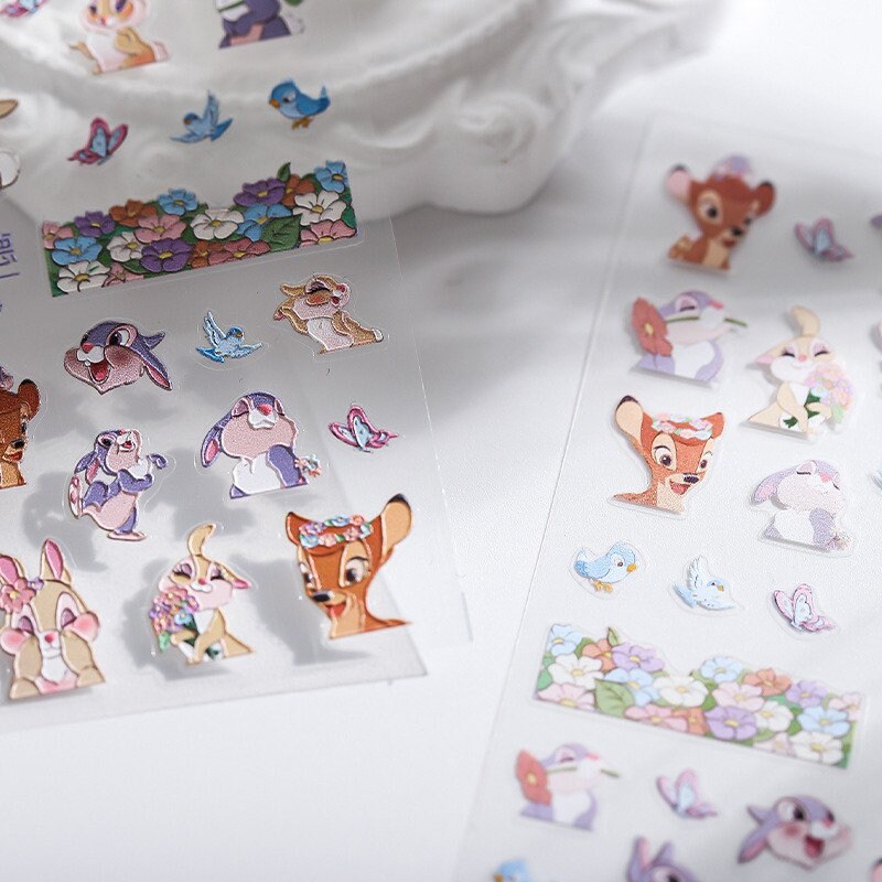 Flower Bunny Embossed Nail Deco Stickers | LuLuFun Studio Floral Art