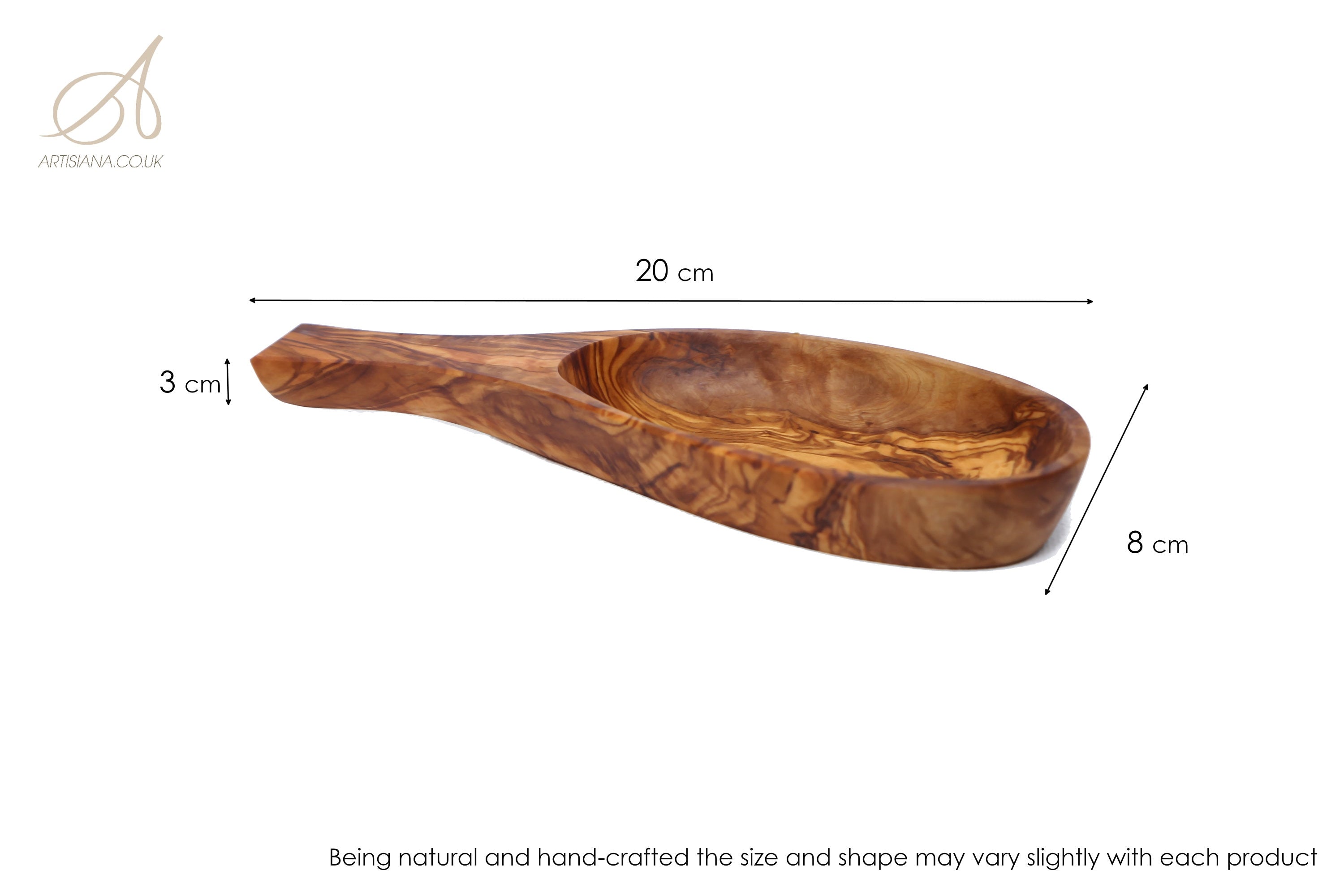 Handcrafted Olive Wood Serving Scoop & Appetizer Dish (20x8x3 cm) | Natural Rustic Grain