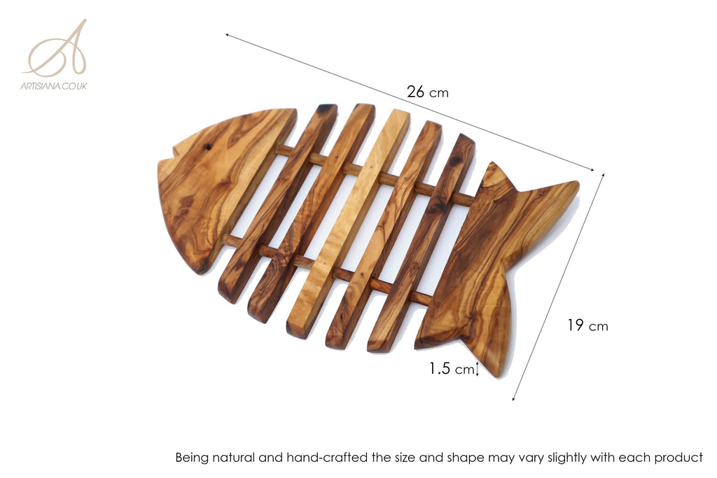 Wooden Coaster, Olive Wood Fish shaped Pan Coaster 26 cm, kitchen trivets, kitchen accessories, restaurant, chef, handmade, gift