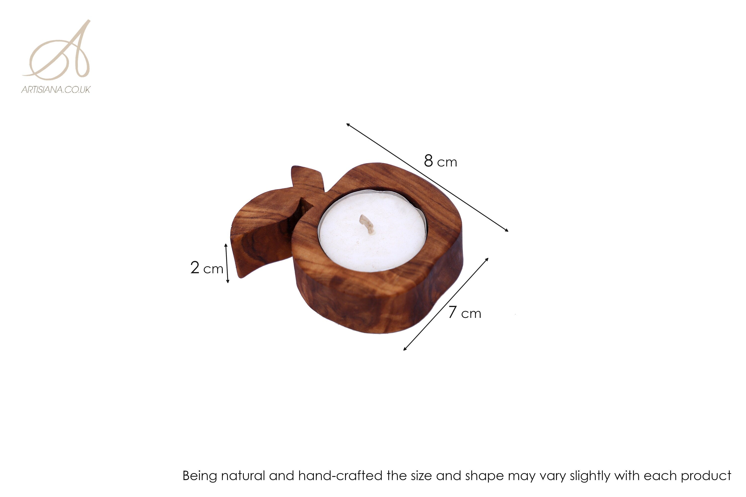 Olive Wood Apple Shaped Candle Holder
