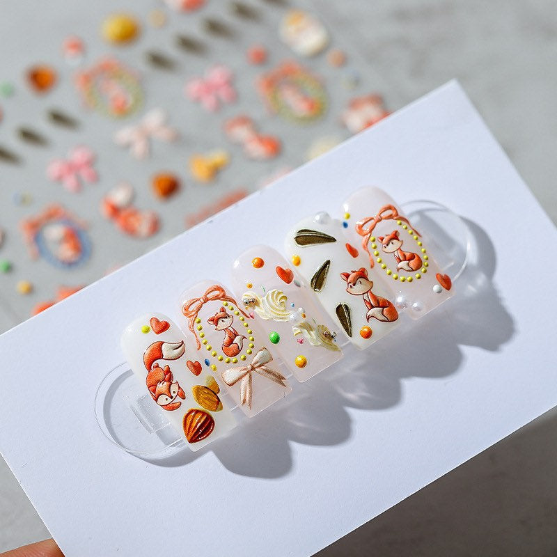 Fox Oak Embossed Nail Deco Stickers – LuLuFun Studio Manicure Art