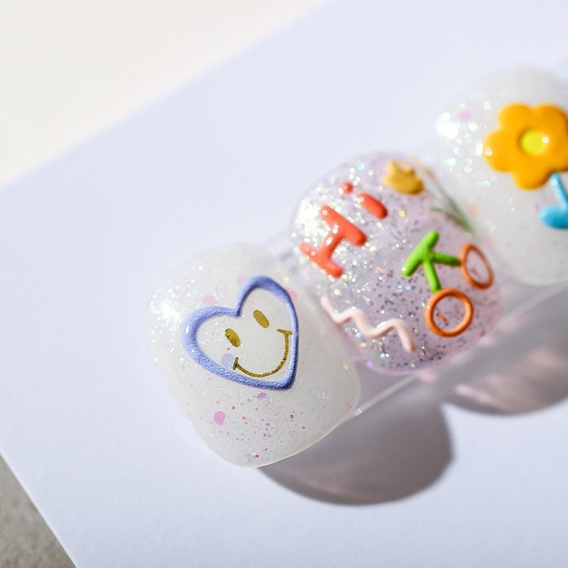 Flower Bear Embossed Nail Deco Stickers | LuLuFun Studio Floral Decals