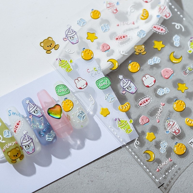 Bunny and Bear Nail Deco Stickers | LuLuFun Studio Milk Tea Nail Art