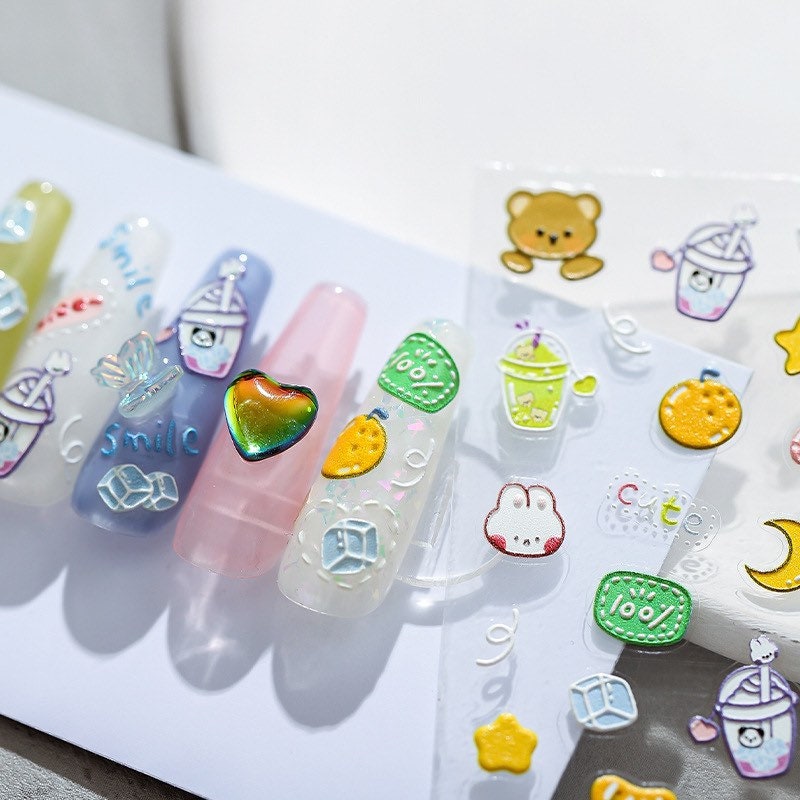 Bunny and Bear Nail Deco Stickers | LuLuFun Studio Milk Tea Nail Art