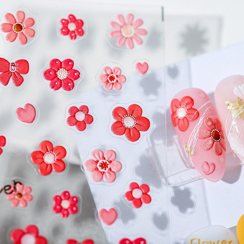 White Daisy Embossed Flower Nail Art Stickers by LuLuFun Studio