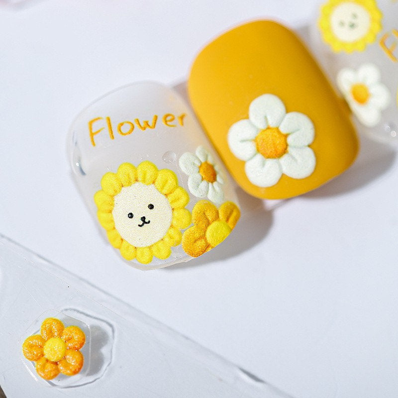 White Daisy Embossed Flower Nail Art Stickers by LuLuFun Studio
