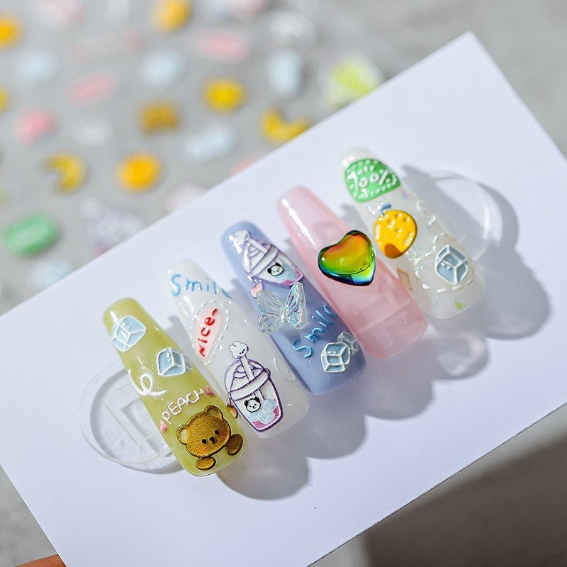 Bunny and Bear Nail Deco Stickers | LuLuFun Studio Milk Tea Nail Art