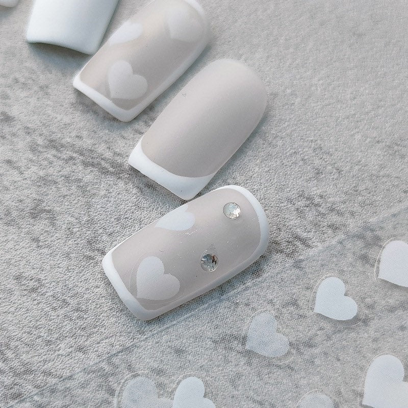 White Heart Embossed Nail Art Stickers by LuLuFun Studio – 1 Sheet