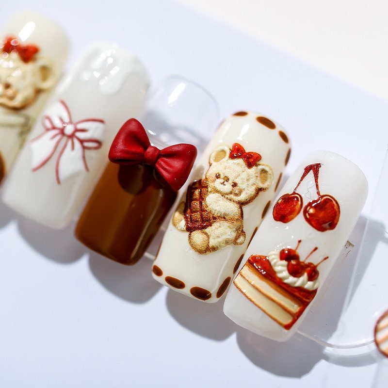Teddy Bear 3D Embossed Nail Deco Stickers | LuLuFun Studio Korean Art