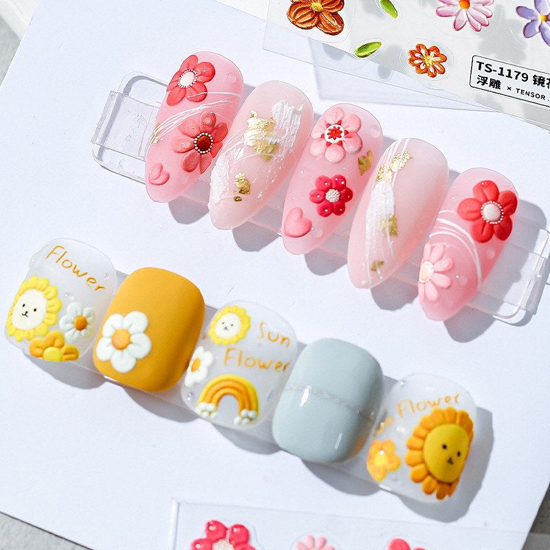 White Daisy Embossed Flower Nail Art Stickers by LuLuFun Studio