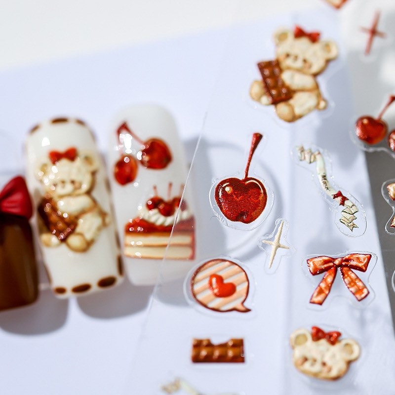 Teddy Bear 3D Embossed Nail Deco Stickers | LuLuFun Studio Korean Art