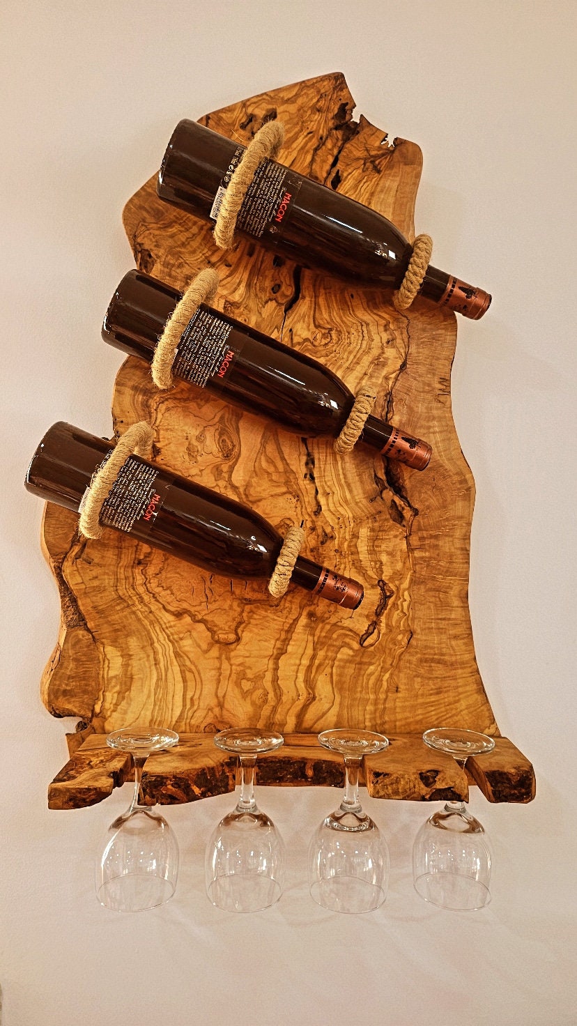 Olive Wood Rustic Shape three Bottles Holder,  wine bottles holder, bar accessories, gift