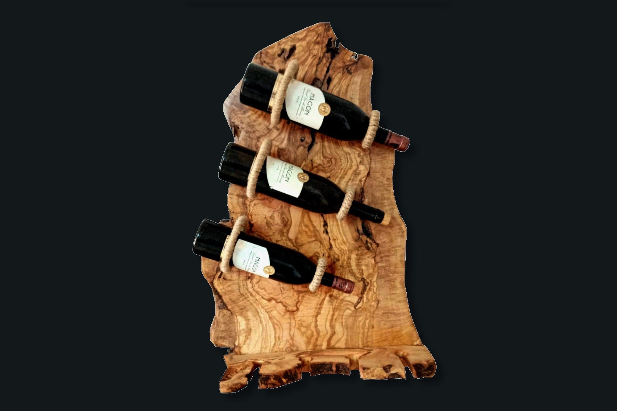 Olive Wood Rustic Shape three Bottles Holder,  wine bottles holder, bar accessories, gift