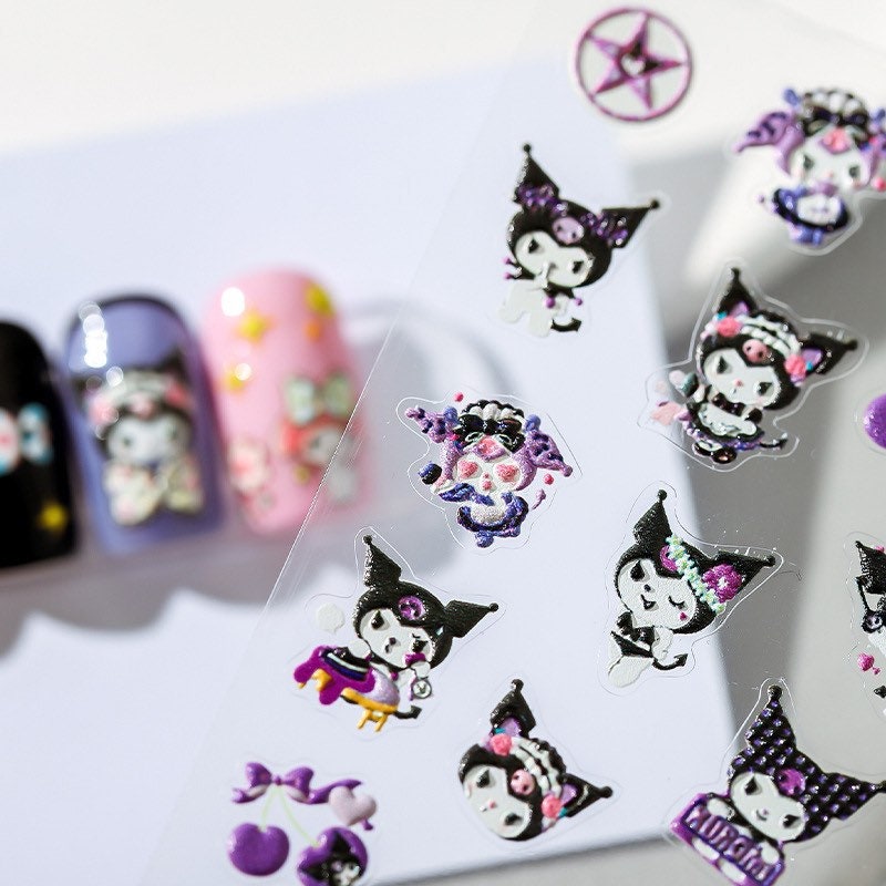 LuLuFun Studio Cute Cartoon Embossed Nail Art Stickers – 1 Sheet Deco