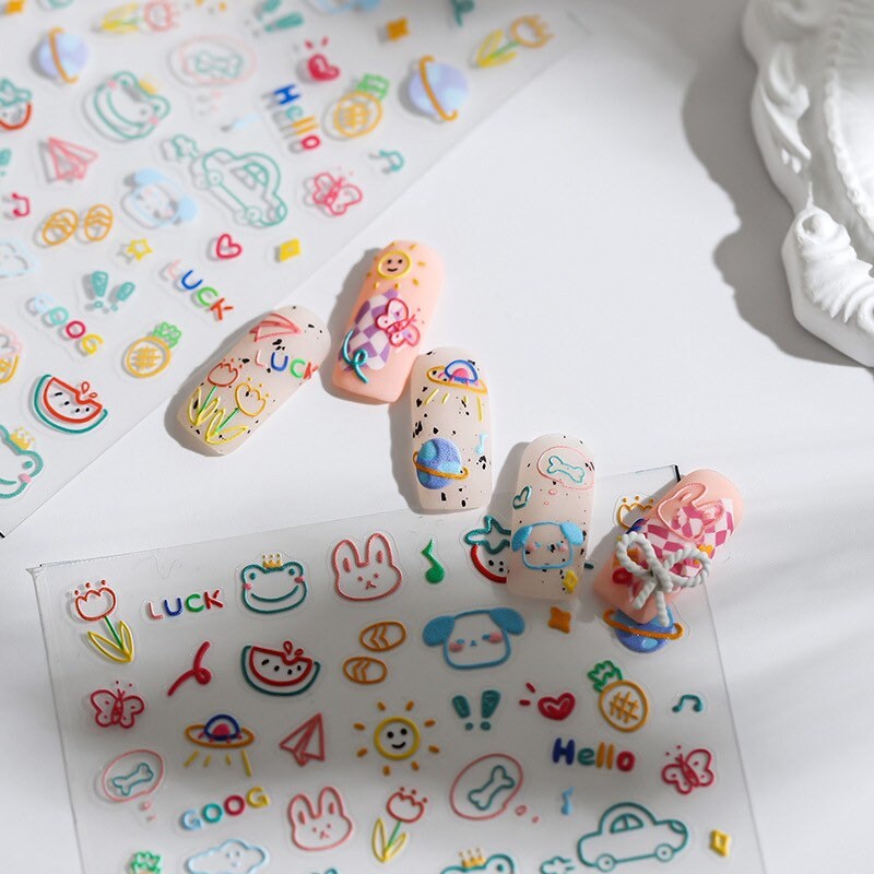 Lovely Drawing Embossed Nail Deco Stickers | LuLuFun Studio Manicure Art