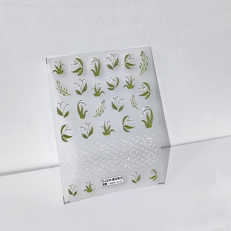 Lily of the Valley Embossed Nail Deco Stickers | LuLuFun Studio Floral Art