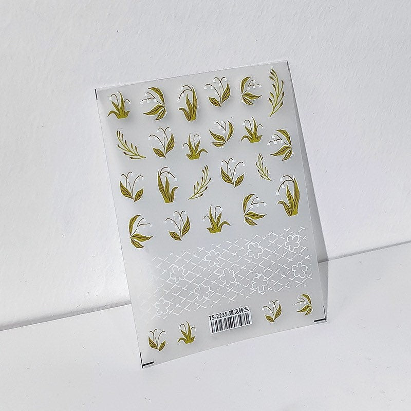Lily of the Valley Embossed Nail Deco Stickers | LuLuFun Studio Floral Art