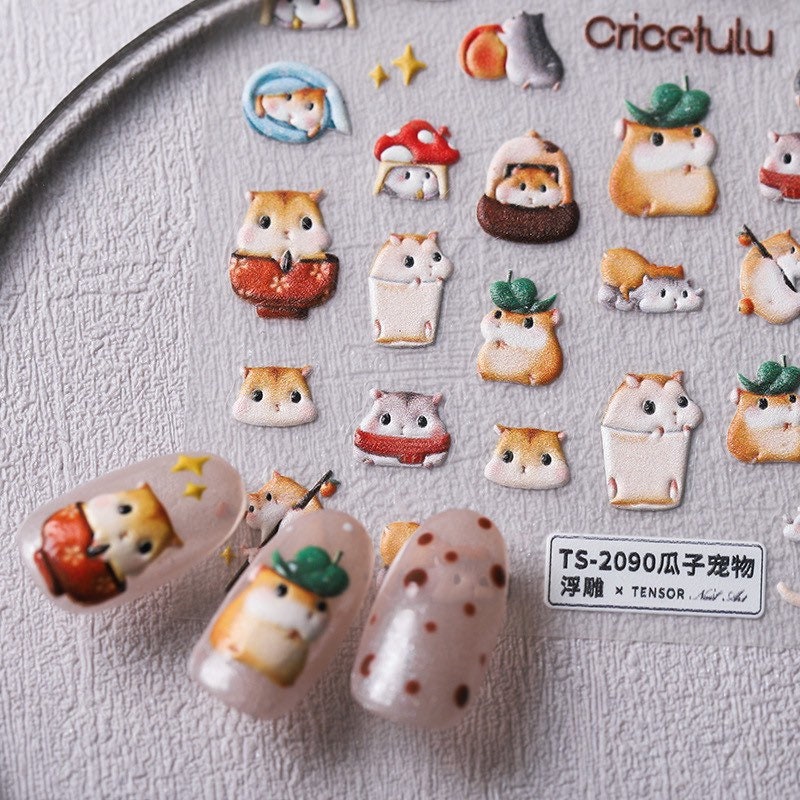 LuLuFun Studio Chipmunk Embossed Nail Deco Sticker – Cute Manicure Art