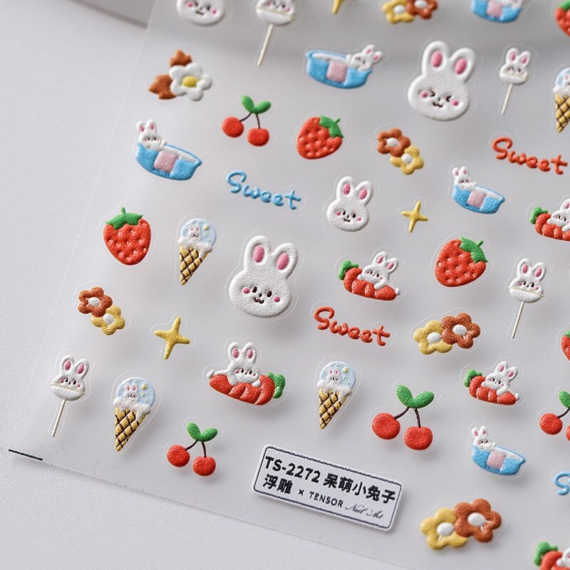 Kawaii Nail Art Stickers – Pink Strawberry Cherry Bunny – LuLuFun Studio