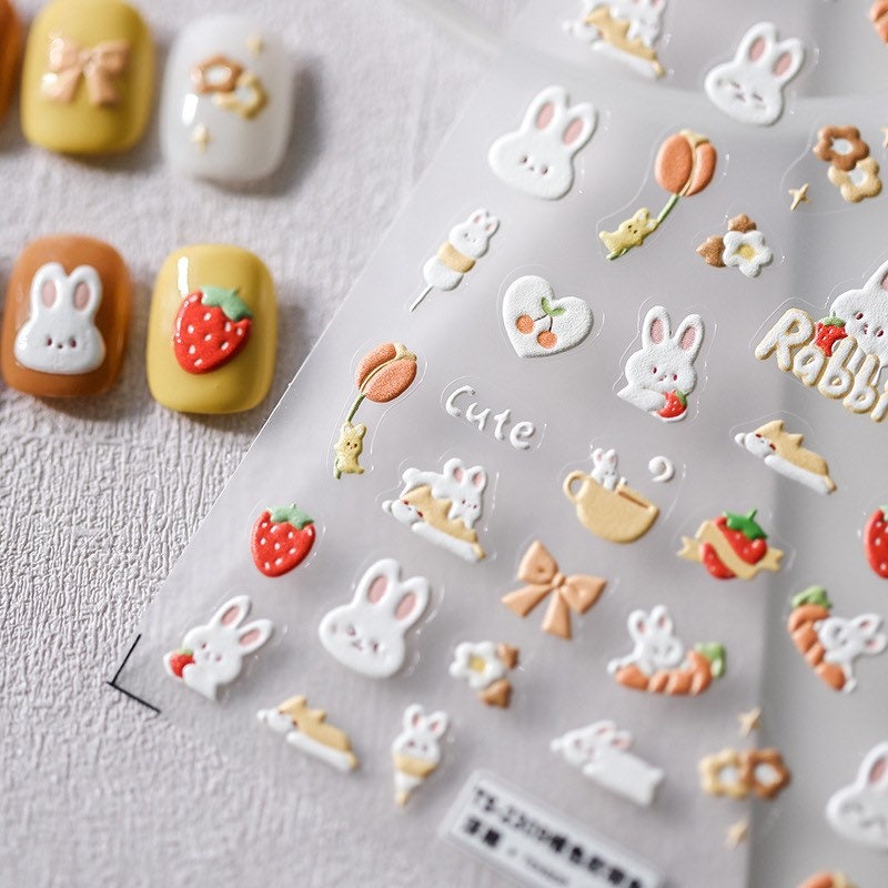 LuLuFun Studio Coffee Latte Bunny Embossed Nail Art Deco Stickers