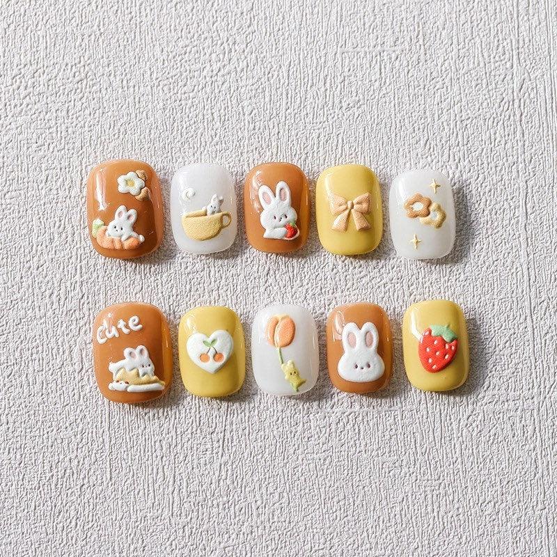 LuLuFun Studio Coffee Latte Bunny Embossed Nail Art Deco Stickers