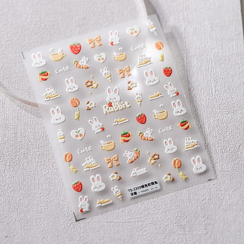 LuLuFun Studio Coffee Latte Bunny Embossed Nail Art Deco Stickers