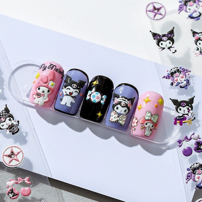 LuLuFun Studio Cute Cartoon Embossed Nail Art Stickers – 1 Sheet Deco