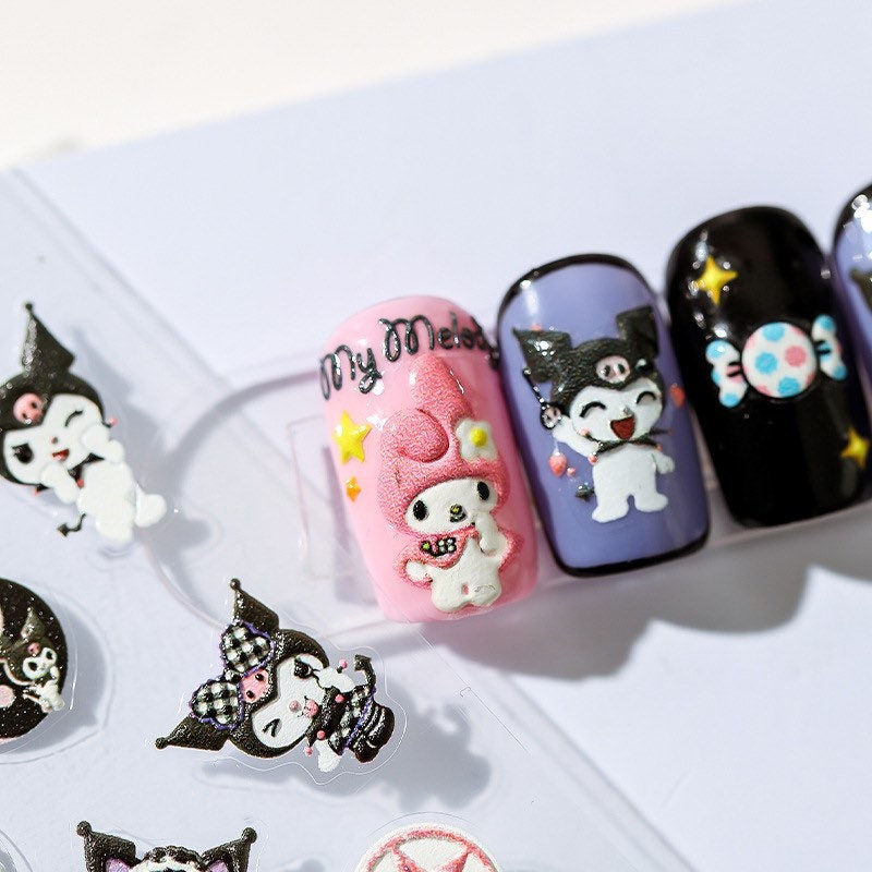 LuLuFun Studio Cute Cartoon Embossed Nail Art Stickers – 1 Sheet Deco