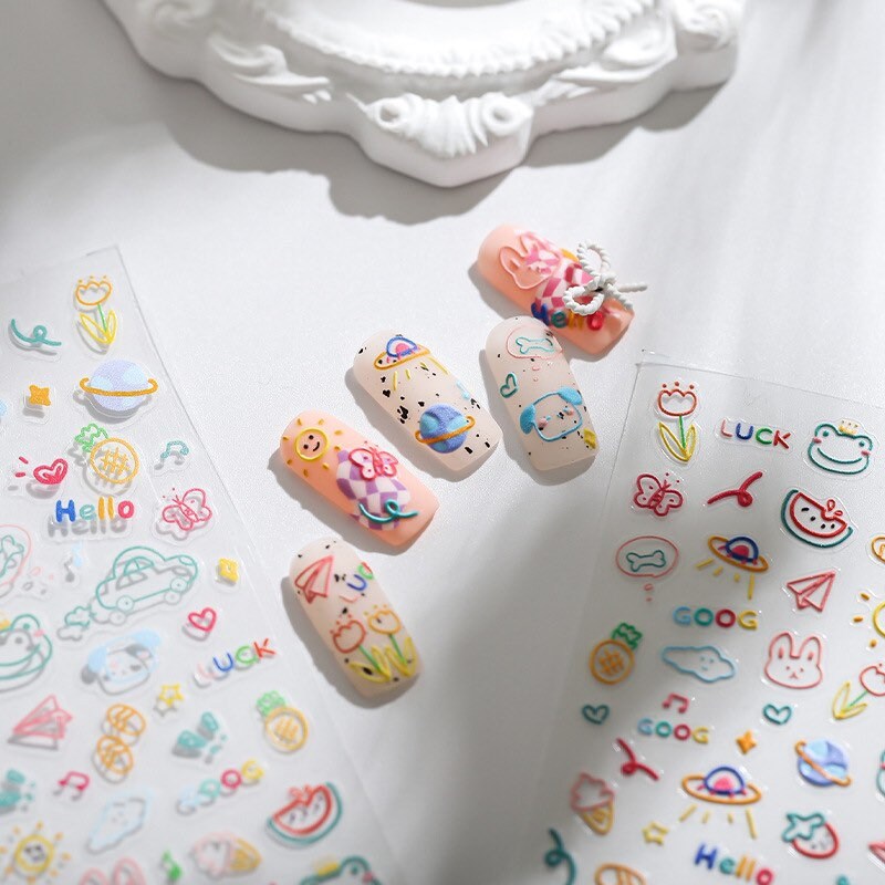 Lovely Drawing Embossed Nail Deco Stickers | LuLuFun Studio Manicure Art