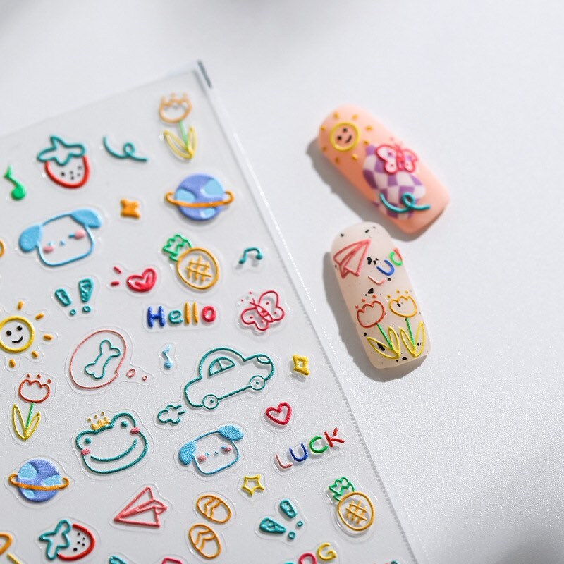 Lovely Drawing Embossed Nail Deco Stickers | LuLuFun Studio Manicure Art