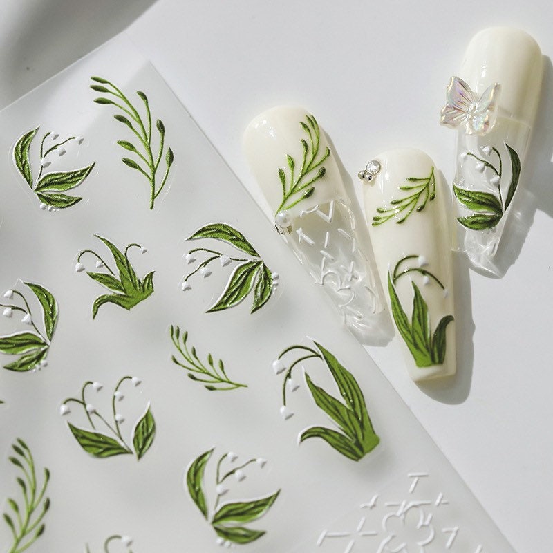 Lily of the Valley Embossed Nail Deco Stickers | LuLuFun Studio Floral Art