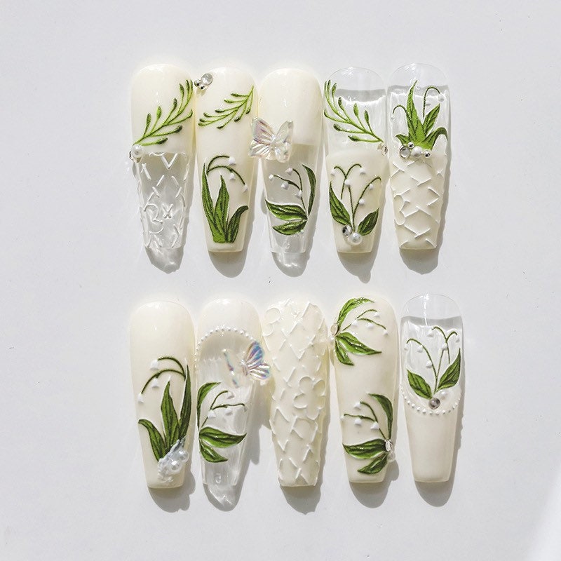 Lily of the Valley Embossed Nail Deco Stickers | LuLuFun Studio Floral Art