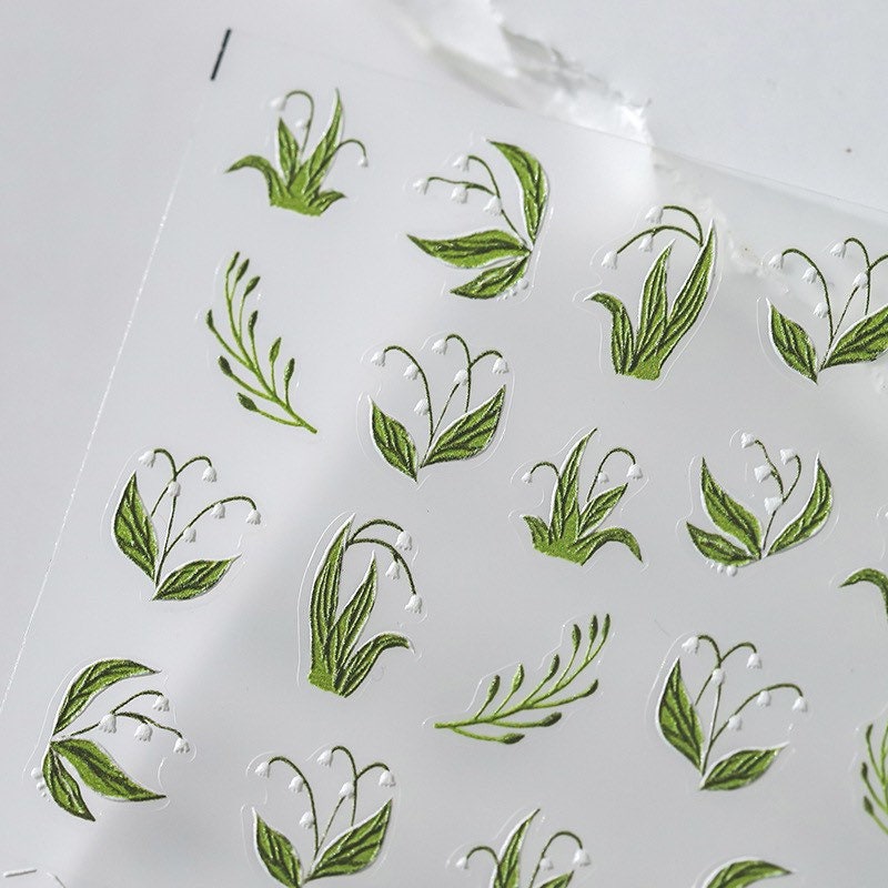 Lily of the Valley Embossed Nail Deco Stickers | LuLuFun Studio Floral Art