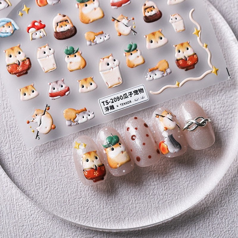 LuLuFun Studio Chipmunk Embossed Nail Deco Sticker – Cute Manicure Art