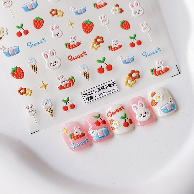 Kawaii Nail Art Stickers – Pink Strawberry Cherry Bunny – LuLuFun Studio