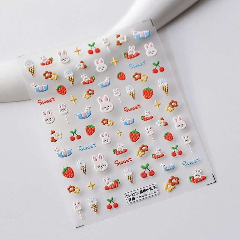 Kawaii Nail Art Stickers – Pink Strawberry Cherry Bunny – LuLuFun Studio