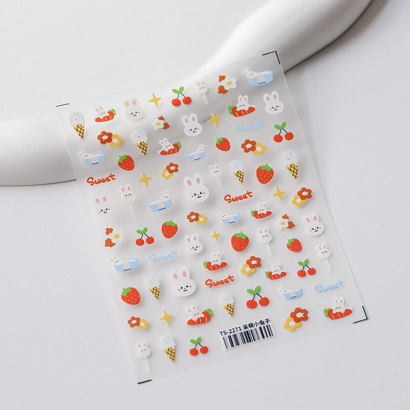 Kawaii Nail Art Stickers – Pink Strawberry Cherry Bunny – LuLuFun Studio