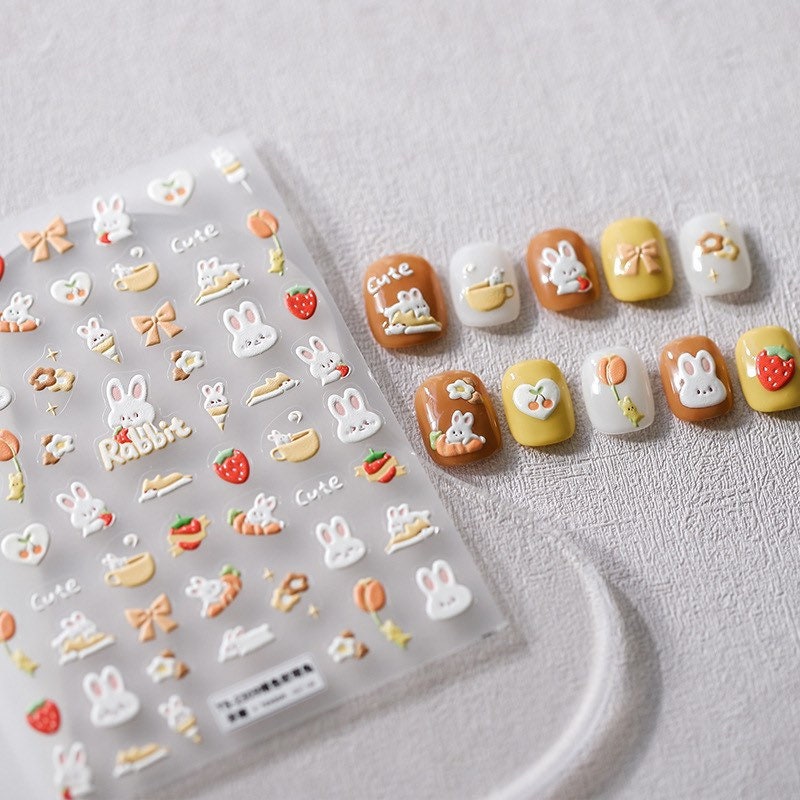 LuLuFun Studio Coffee Latte Bunny Embossed Nail Art Deco Stickers