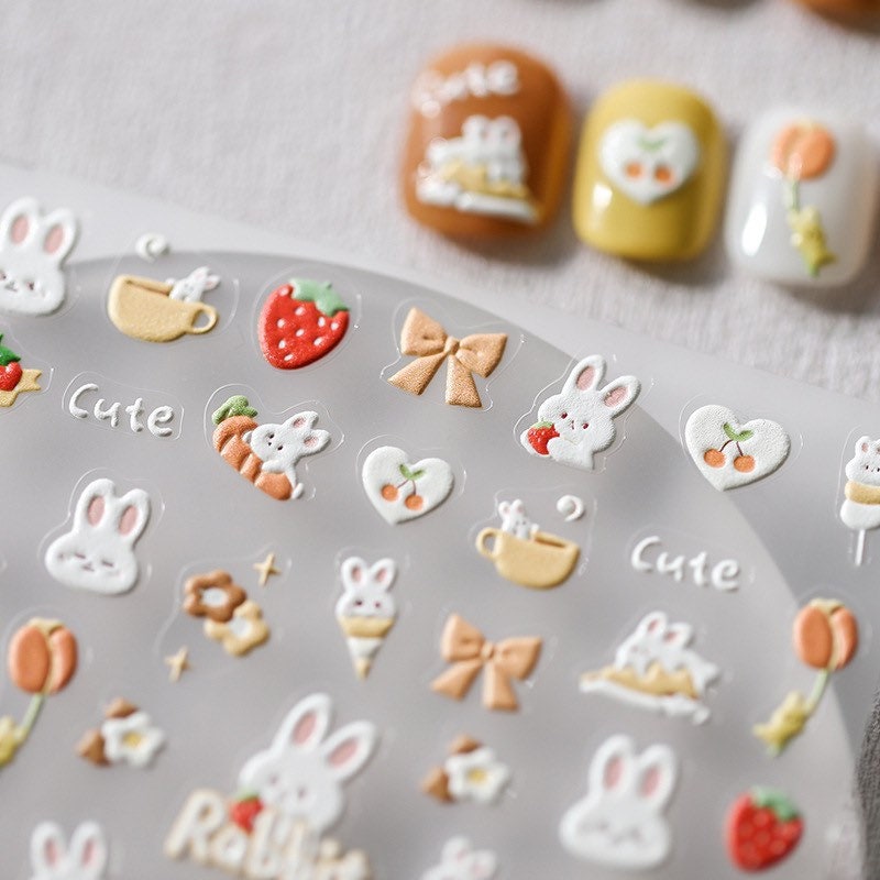 LuLuFun Studio Coffee Latte Bunny Embossed Nail Art Deco Stickers